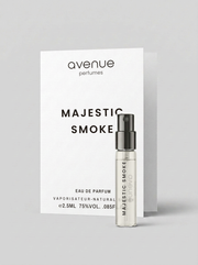 Majestic Smoke 2.5ml sample — vial and card, Avenue Perfumes