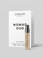 Nomad Oud 2.5ml sample — vial and card, Avenue Perfumes
