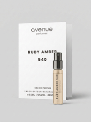 Ruby Amber 540 2.5ml sample — vial and card, Avenue Perfumes