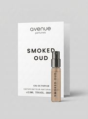 Smoked Oud 2.5ml sample — vial and card, Avenue Perfumes