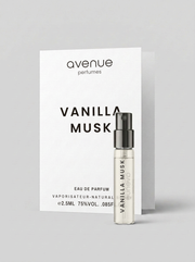 Vanilla Musk 2.5ml sample — vial and card, Avenue Perfumes
